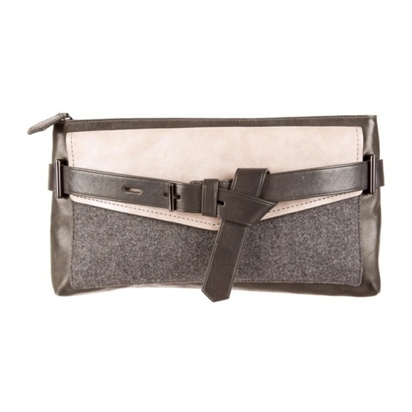 Reed Krakoff Leather and Flannel Belted Boxer Clutch - Picture 3 of 12